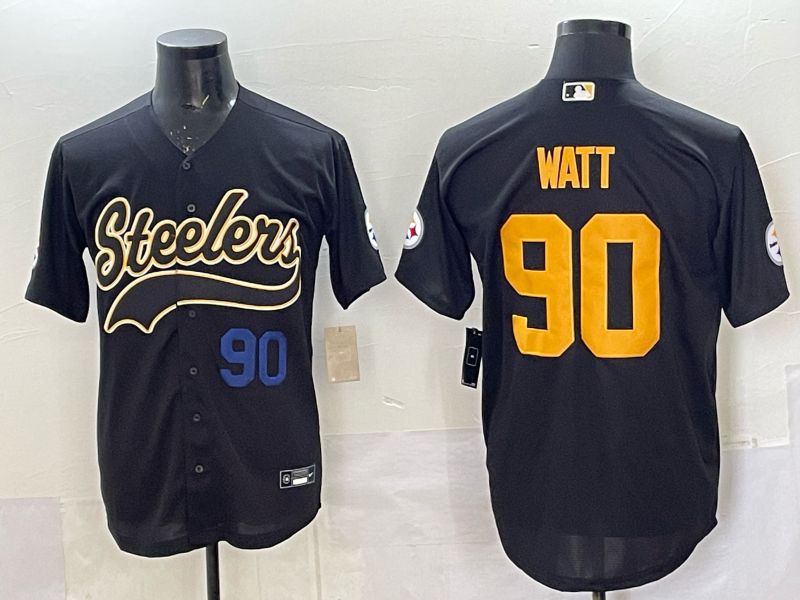 Men 2025 Nike Pittsburgh Steelers #90 Watt Black Joint Name  Limited NFL Jersey style 044